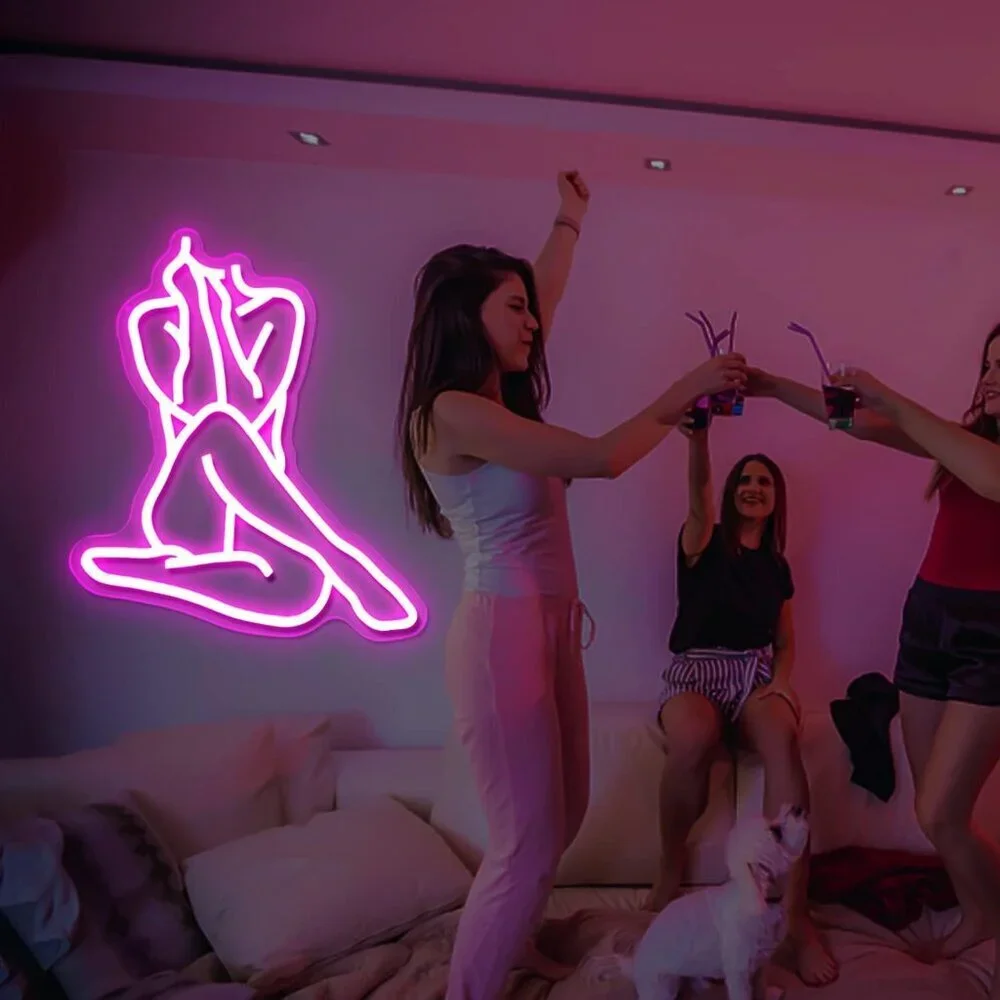 Lady Pink Neon Sign Dimmable Lady Neon Led Sign Wall Decor Light B-sitting Woman